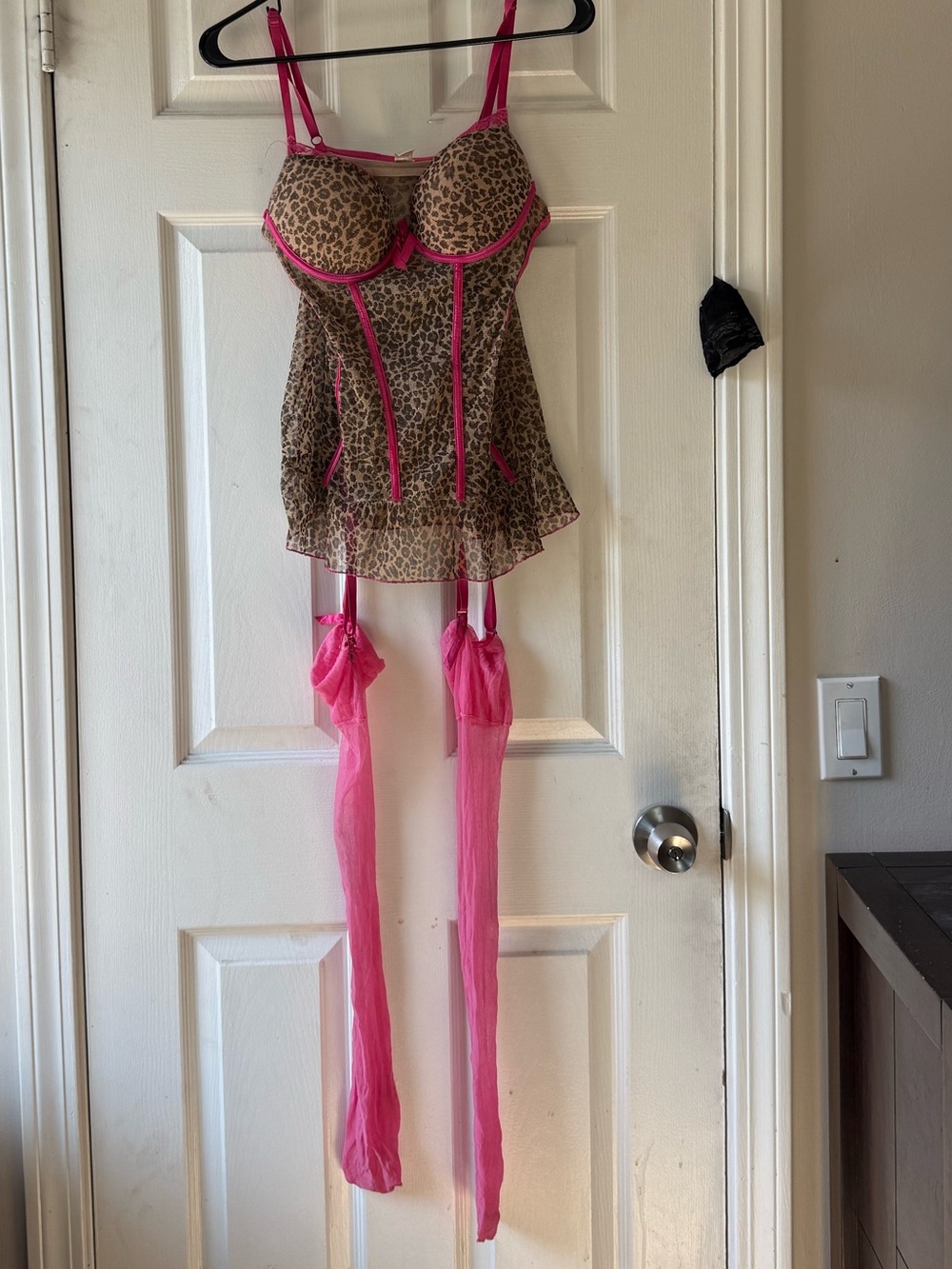 Leopard Garter Bustier with Pink Stockings 💕